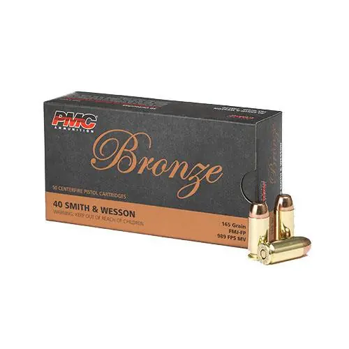 PMC Bronze Ammunition - 40 S&W - 165 Grain Full Metal Jacket Flat Point - 50 Rounds - Brass Case