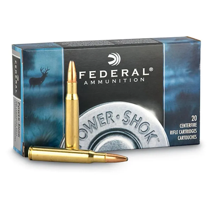 Federal Power-Shok Ammunition - 30-06 Springfield - 180 Grain Jacketed Soft Point - 20 Rounds - Brass Case