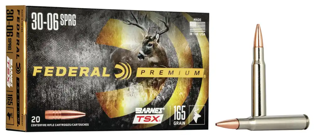 Federal Premium Ammunition - 30-06 Springfield - 165 Grain Barnes TSX (Lead Free) - 20 Rounds - Nickel Plated Brass
