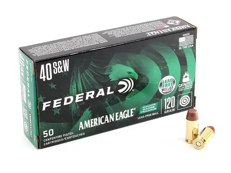 Federal American Eagle Ammunition - 40 S&W - 120 Grain Lead Free Ball - 50 Rounds - Brass Case