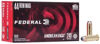 Federal American Eagle Ammunition - 44 Remington Magnum - 240 Grain Jacketed Hollow Point - 50 Rounds - Brass Case