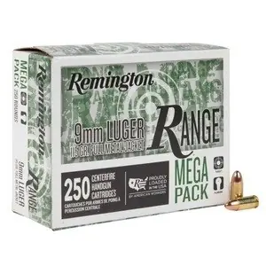Remington Ammunition - 9mm Luger - 115 Grain Full Metal Jacket - 250 Rounds - Brass Case