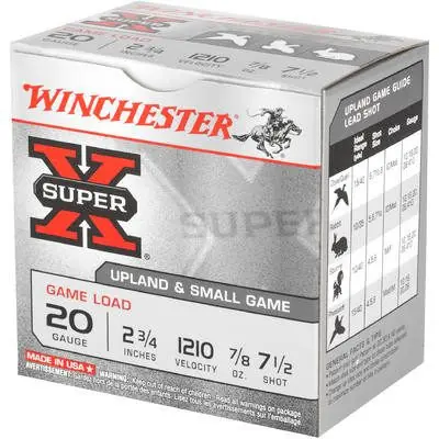 Winchester Super-X Ammunition - 20 Gauge - 2 3/4" - 7/8 Oz. - 7.5 Lead Shot - 25 Rounds