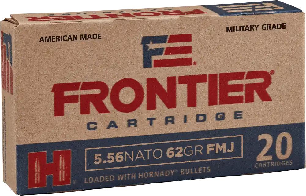 Frontier Ammunition - 5.56x45mm NATO - 62 Grain Full Metal Jacket Boat Tail - 20 Rounds - Brass Case