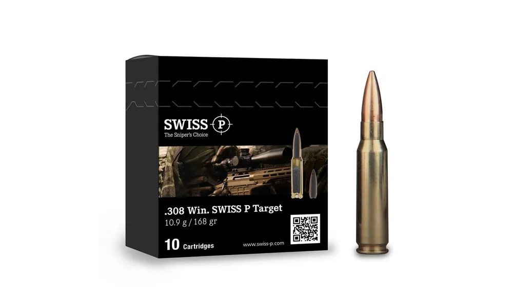 Swiss P Target Ammunition - 308 Winchester - 168 Grain Hollow Point Boat Tail - 10 Rounds
