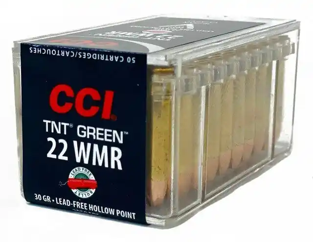 CCI TNT Green Ammunition - 22 Winchester Magnum - 30 Grain Lead Free Hollow Point - 50 Rounds - Brass Case