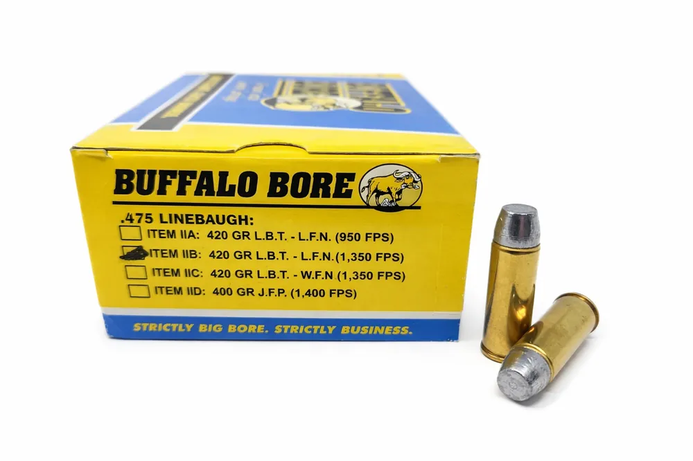 Buffalo Bore Ammunition - 475 Linebaugh- 420 Grain Lead Flat Nose - 50 Rounds