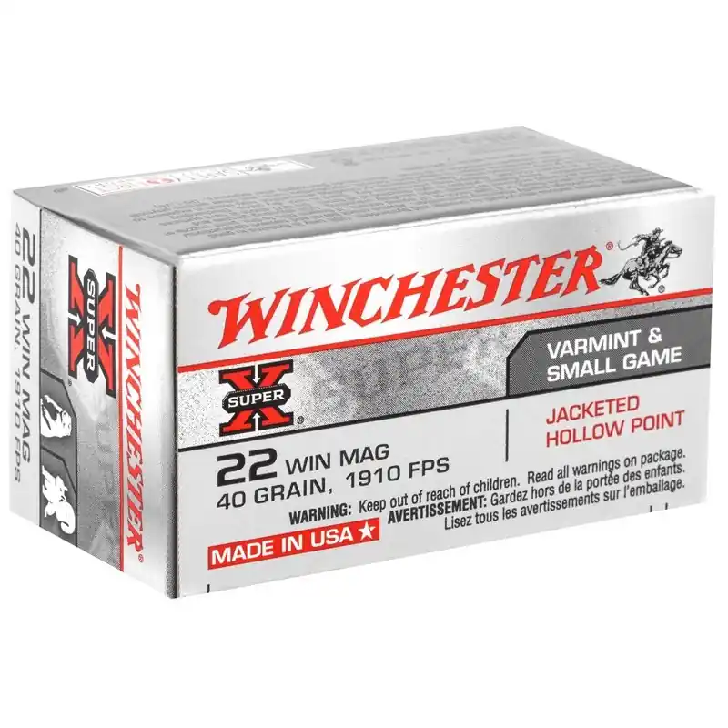 Winchester Super-X Ammunition - 22 Winchester Magnum Rimfire - 40 Grain Jacketed Hollow Point - 250 Rounds