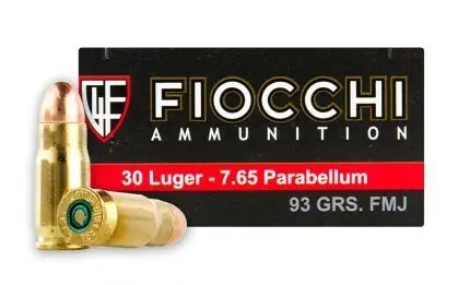 Fiocchi Ammunition - 30 Luger/7.65 Parabellum - 93 Grain Full Metal Jacket - 50 Rounds - Brass Case