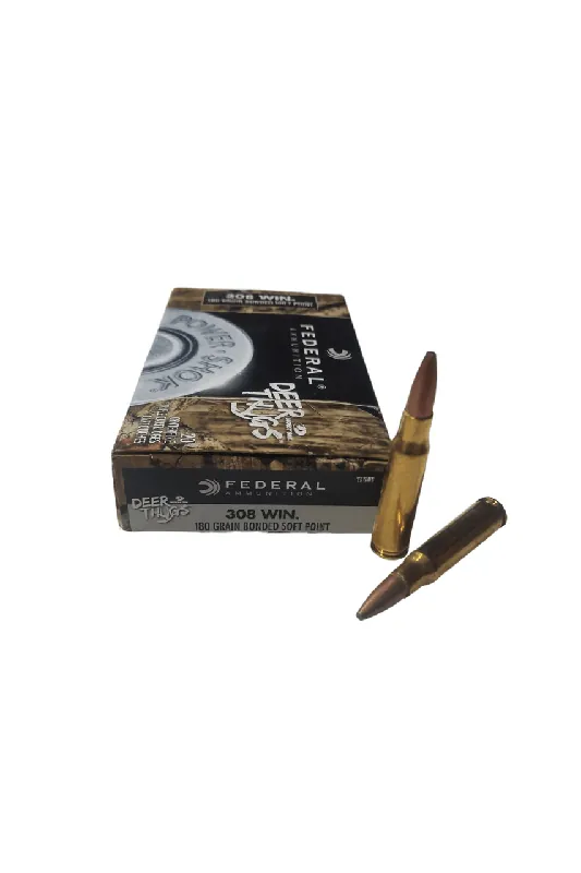 Federal Ammunition - 308 Winchester - 180 Grain Bonded Soft Point - 20 Rounds - Brass Case