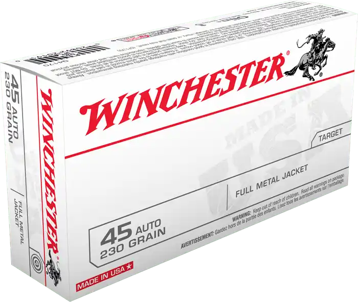 Winchester USA Ammunition - 45 ACP - 230 Grain Full Metal Jacket - 50 Rounds - Brass Case