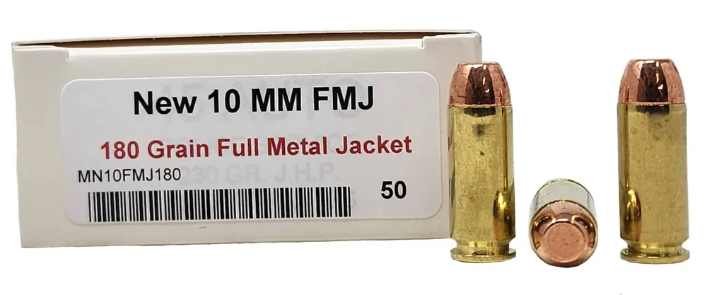 Miwall New Ammunition - 10 MM Auto - 180 Grain Full Metal Jacket - 50 Rounds - Brass Case
