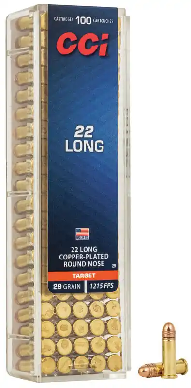 CCI Ammunition - 22 Long - 29 Grain Copper Plated Round Nose - 100 Rounds - Brass Case
