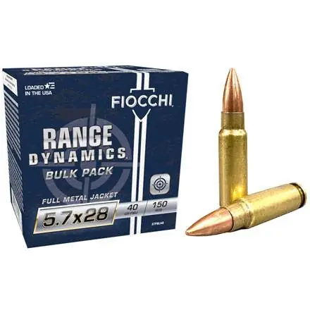 Fiocchi Range Dynamics Ammuition - 5.7x28 MM - 40 Grain Full Metal Jacket - 150 Rounds