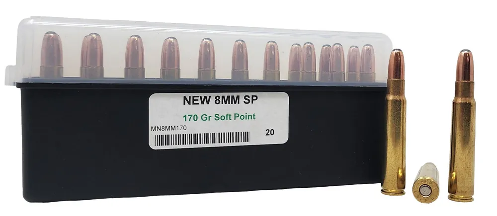 Miwall New Ammunition - 7.92x57MM Mauser (8mm Mauser) - 170 Grain Soft Point - 20 Rounds - Brass Case