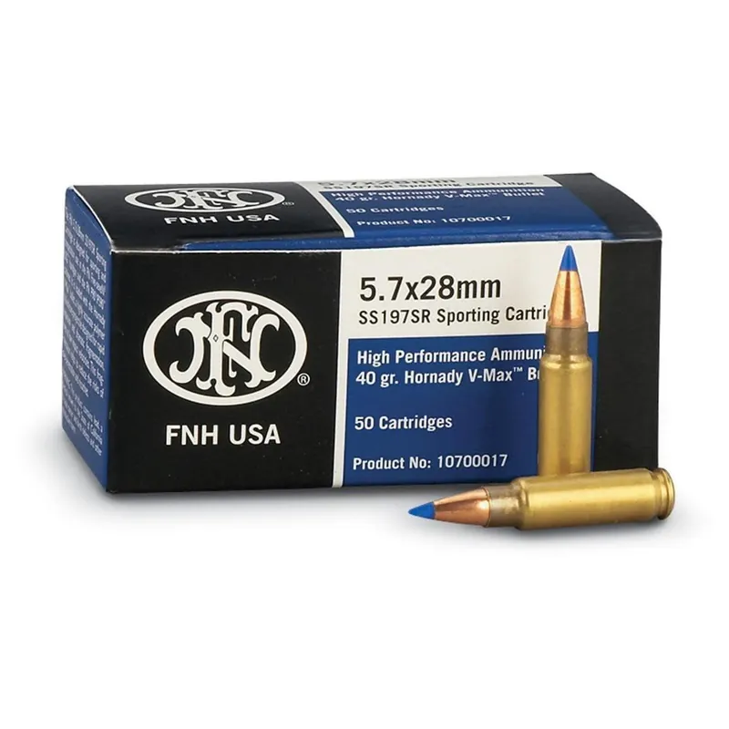 FN Ammunition - 5.7x28mm - 40 Grain V-Max - 50 Rounds - Brass Case