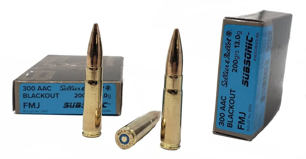 Sellier & Bellot Ammunition - 300 AAC Blackout Subsonic - 200 Grain Full Metal Jacket - 20 Rounds - Brass Case