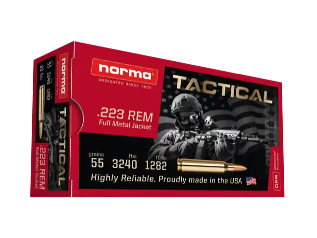 Norma Ammunition - 223 Remington - 55 Grain Full Metal Jacket - 20 Rounds - Brass Case
