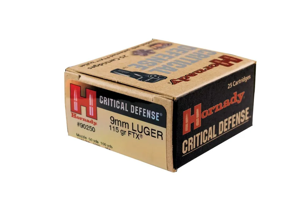Hornady Critical Defense Ammunition - 9mm Luger 115 Grain FTX - 25 Rounds - Brass Case