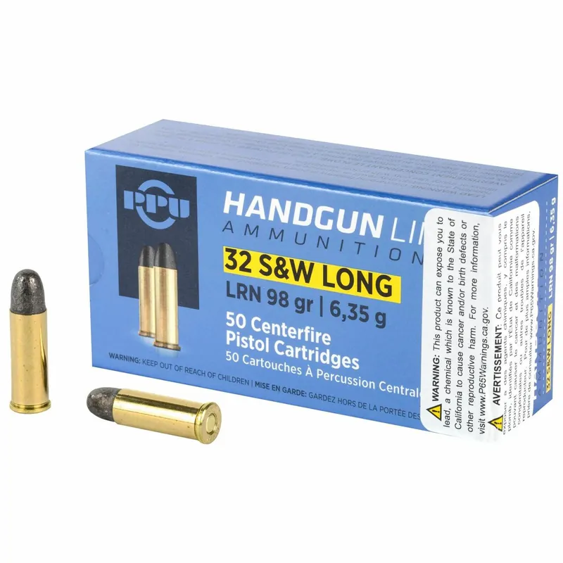 Prvi Partizan Ammunition - 32 S&W Long - 98 Grain Lead Round Nose - 50 Rounds - Brass Case