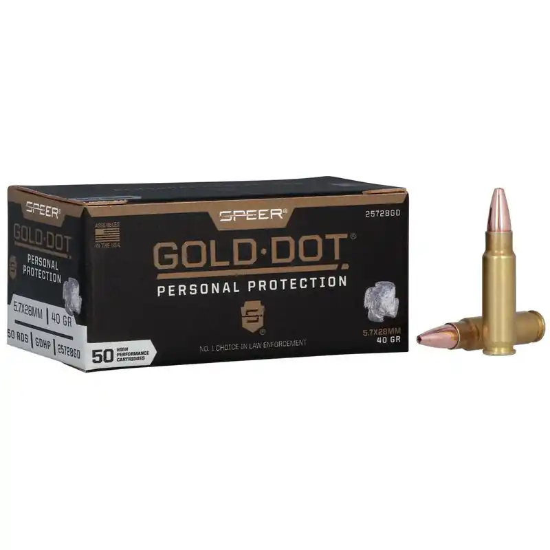 Speer Gold Dot Ammunition - 5.7x28MM - 40 Grain Gold Dot Hollow Point - 50 Rounds - Brass Case