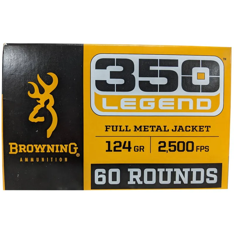 Browning Ammunition - 350 Legend - 124 Grain Full Metal Jacket - 60 Rounds - Brass Case