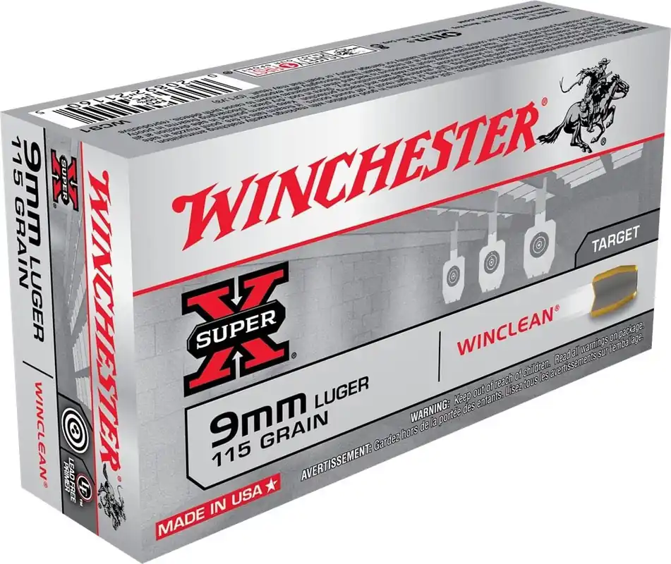 Winchester Super-X Ammunition - 9 MM Luger - 115 Grain Brass Enclosed Base - 50 Rounds