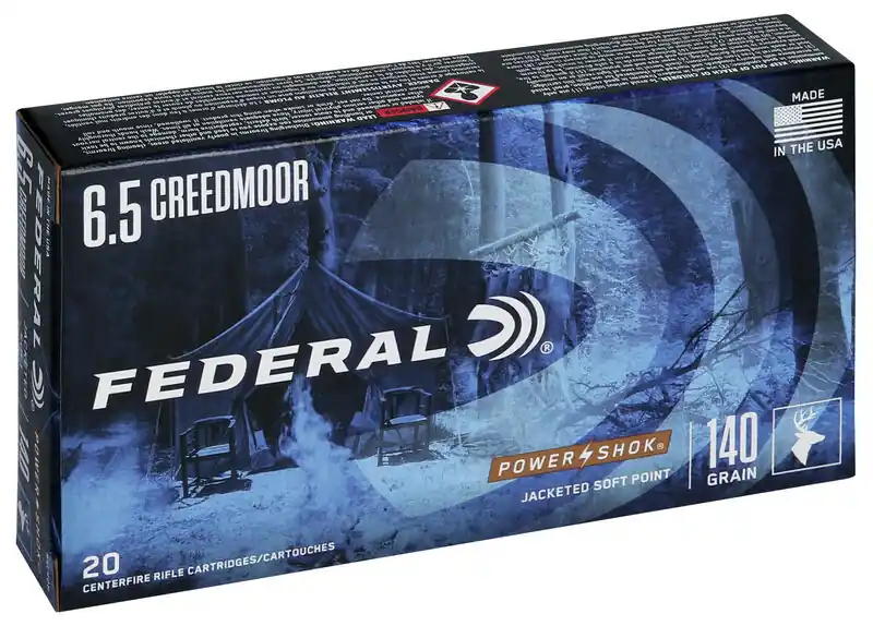 Federal Power-Shok Ammunition - 6.5 Creedmoor - 140 Grain Jacketed Soft Point - 20 Rounds - Brass Case