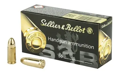 Sellier & Bellot Ammunition - 9 MM- 124 Grain Full Metal Jacket - 50 Rounds - Brass Case