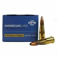 Prvi Partizan Ammunition - 22 Remington Jet Magnum - 45 Grain Soft Point - 50 Rounds - Brass Case