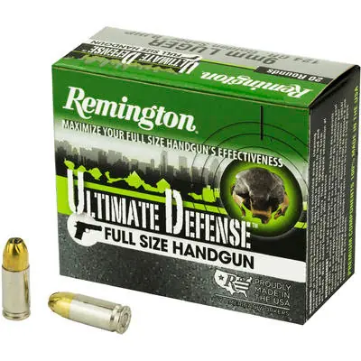 Remington Defense Ammunition - 9 MM Luger - 124 Grain Brass Jacket Hollow Point - 20 Rounds - Nickel Plated Brass Case