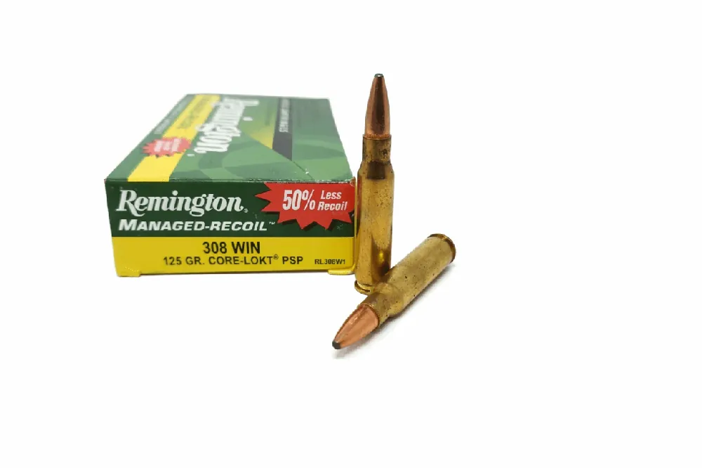 Remington Managed-Recoil Ammunition - 308 Winchester - 125 Grain Core-Lokt Pointed Soft Point - 20 Rounds - Brass Case
