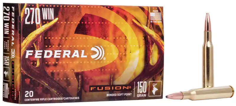 Federal Fusion Ammunition - 270 Winchester - 150 Grain Bonded Soft Point - 20 Rounds - Brass Case