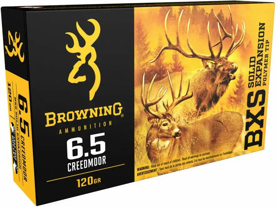 Browning Ammunition - 6.5 Creedmoor - 120 Grain BXS Solid Expansion - 200 Rounds - Nickel Plated Brass Case