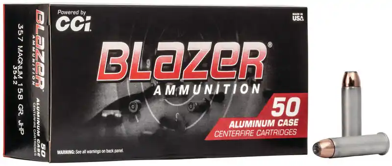 CCI Blazer Ammunition - 357 Magnum - 158 Grain Jacketed Hollow Point - 50 Rounds - Aluminum Case