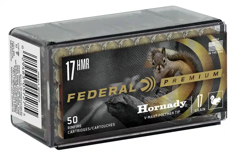 Federal Premium Ammunition - 17 HMR - 17 Grain V-Max Polymer Tip - 50 Rounds - Brass Case