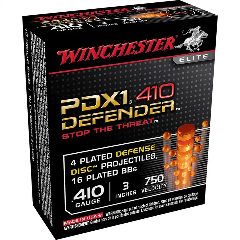 Winchester Ammunition .410 Gauge PDX Defender - 4 Plated Defense Disc and 16 Plated BB's - 10 Rounds