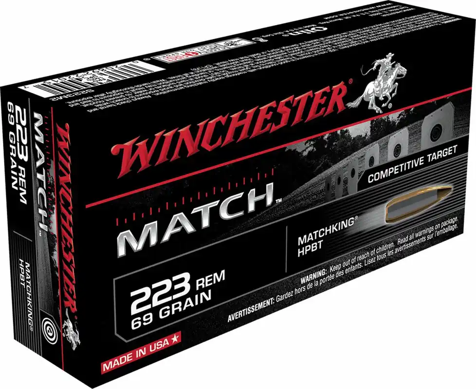 Winchester Match Ammunition - 223 Rem - 69 Grain Matchking Hollow Point - 20 Rounds - Brass Case