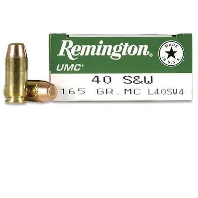 Remington UMC Ammunition - 40 S&W - 165 Grain Full Metal Jacket - 50 Rounds - Brass Case