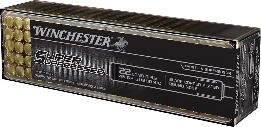 Winchester Super Suppressed Ammunition - 22 Long Rifle - 45 Grain Black Copper Plated Round Nose - 100 Rounds