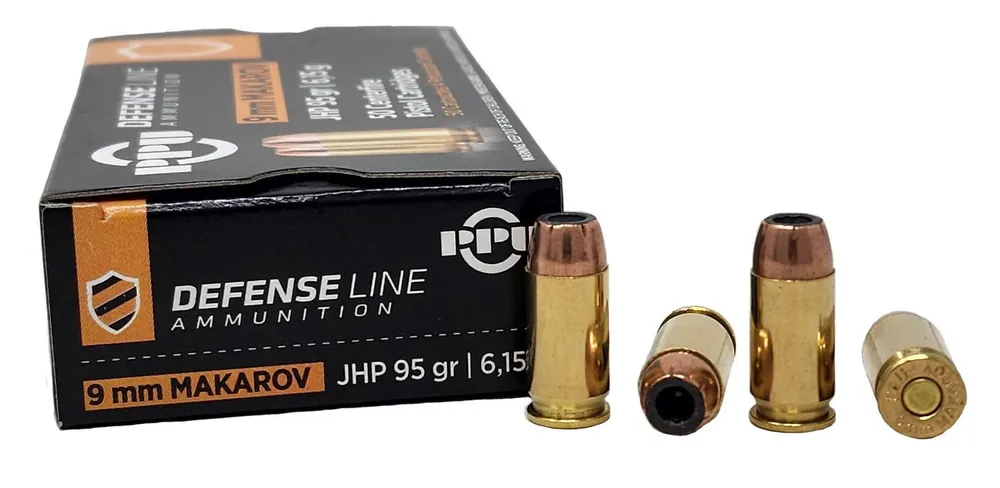 Prvi Partizan Defense Ammunition - 9 MM Makarov - 95 Grain Jacketed Hollow Point - 50 Rounds - Brass Case