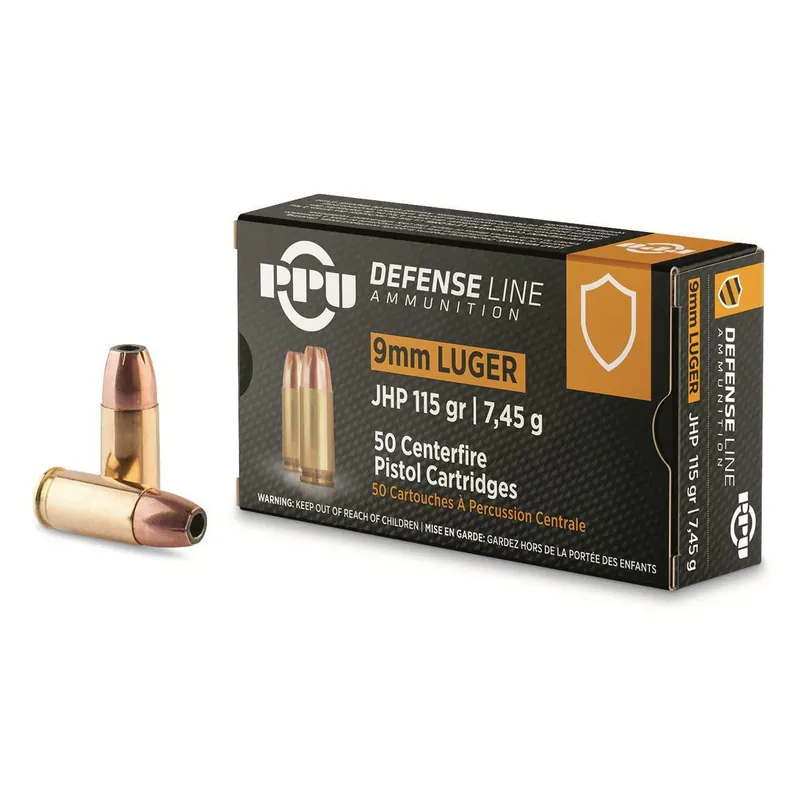 Prvi Partizan Ammunition - 9 MM Luger - 115 Grain Jacketed Hollow Point - 50 Rounds - Brass Case