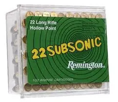 Remington Subsonic Ammunition - 22 Long Rifle - 38 Grain Lead Nose Hollow Point - 100 Rounds - Brass Case