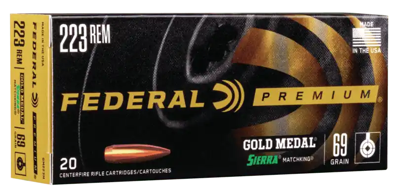 Federal Premium Ammunition - 223 Remington - 69 Grain Gold Medal Sierra MatchKing - 20 Rounds - Brass Case