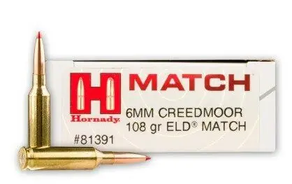 Hornady Match Ammunition - 6 MM Creedmoor - 108 Grain ELD Match - 20 Rounds - Brass Case