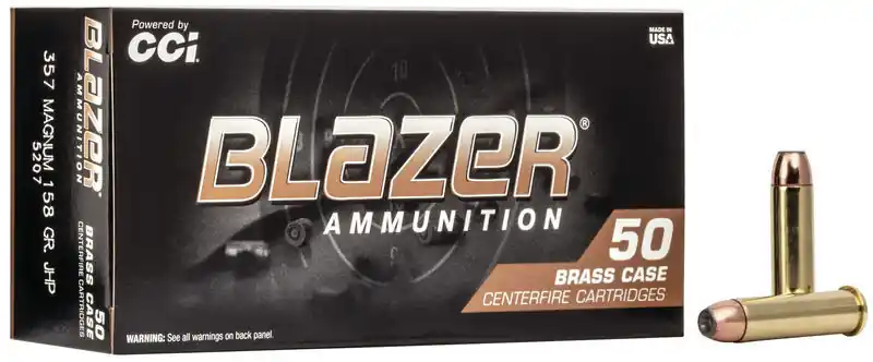 CCI Blazer Ammunition - 357 Magnum - 158 Grain Jacketed Hollow Point - 50 Rounds - Brass Case