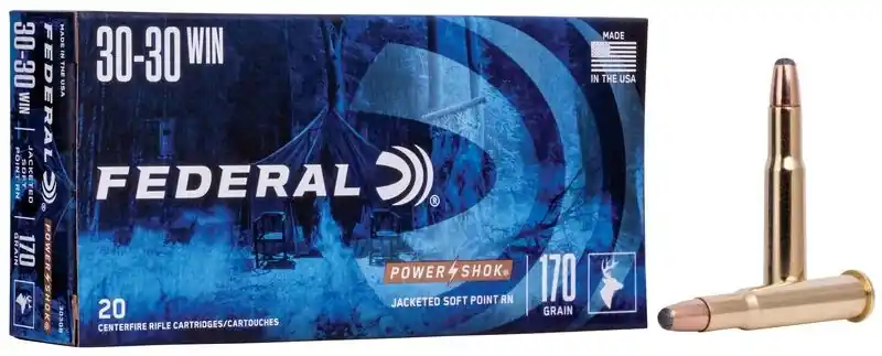 Federal Power-Shok Ammunition - 30-30 Winchester - 170 Grain Soft Point - 20 Rounds - Brass Case