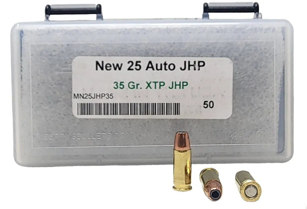 Miwall New Ammunition - 25 ACP - 35 Grain Jacketed Hollow Point - 50 Rounds - Brass Case