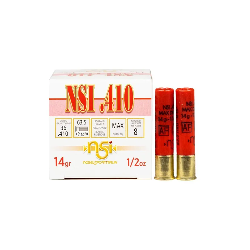 Nobel Sport Ammunition - 410 Bore - 2 1/2" - Max Dram EQ. - 8 Lead Shot - 250 Rounds