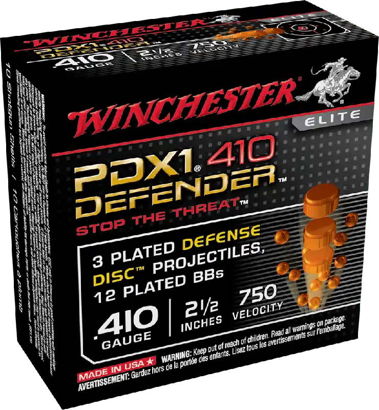 Winchester PDX1 Defender Ammunition - 410 Gauge - 2-1/2" - 3 Disks over 1/4 oz BB Shot - 10 Rounds